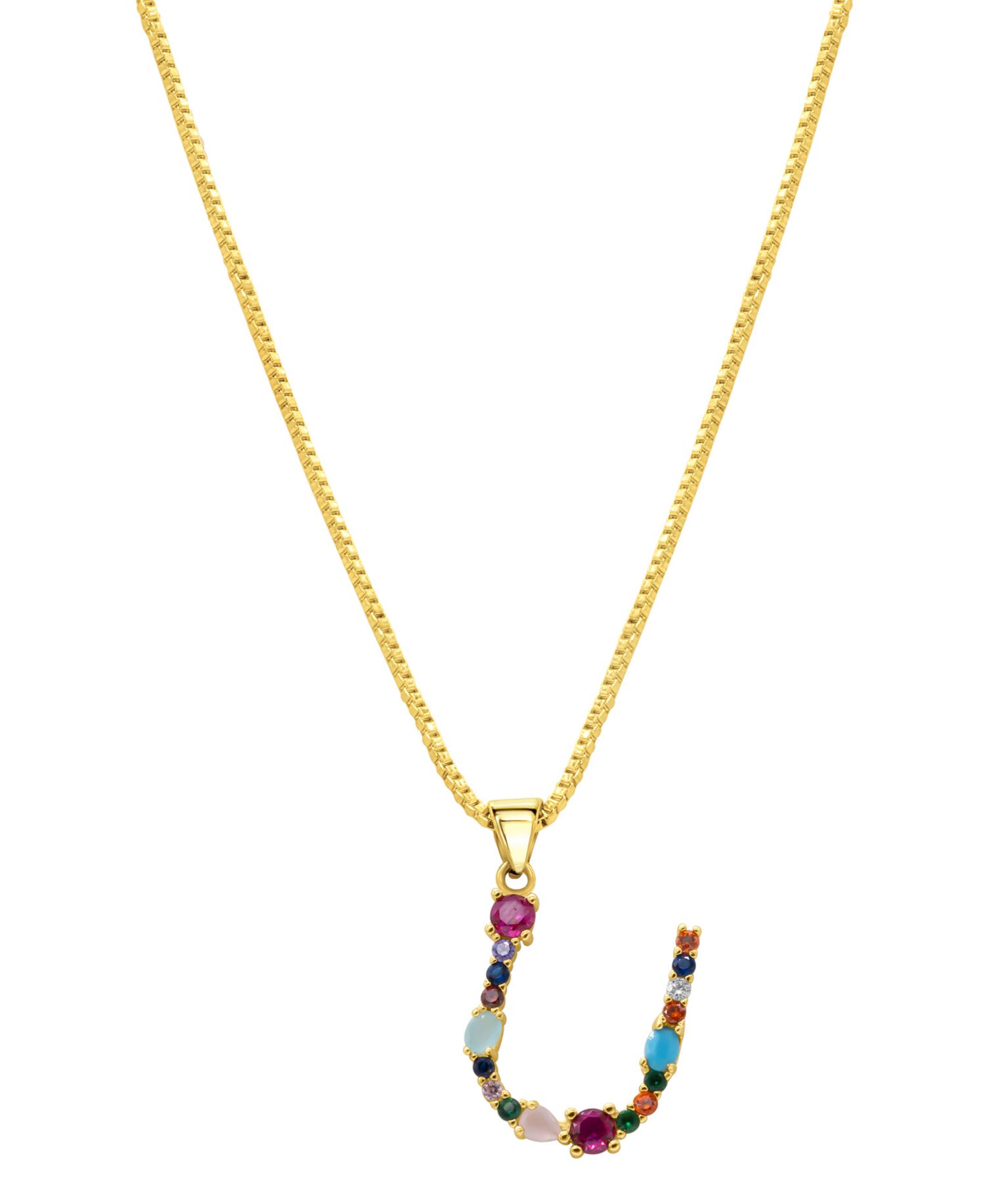 14K Gold-Plated Multi Color Stone Initial Necklace