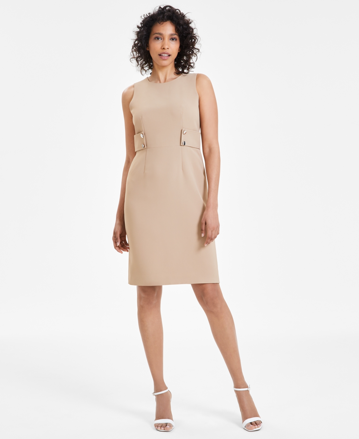 Women's Tab-Waist Sheath Dress - Light Coffee