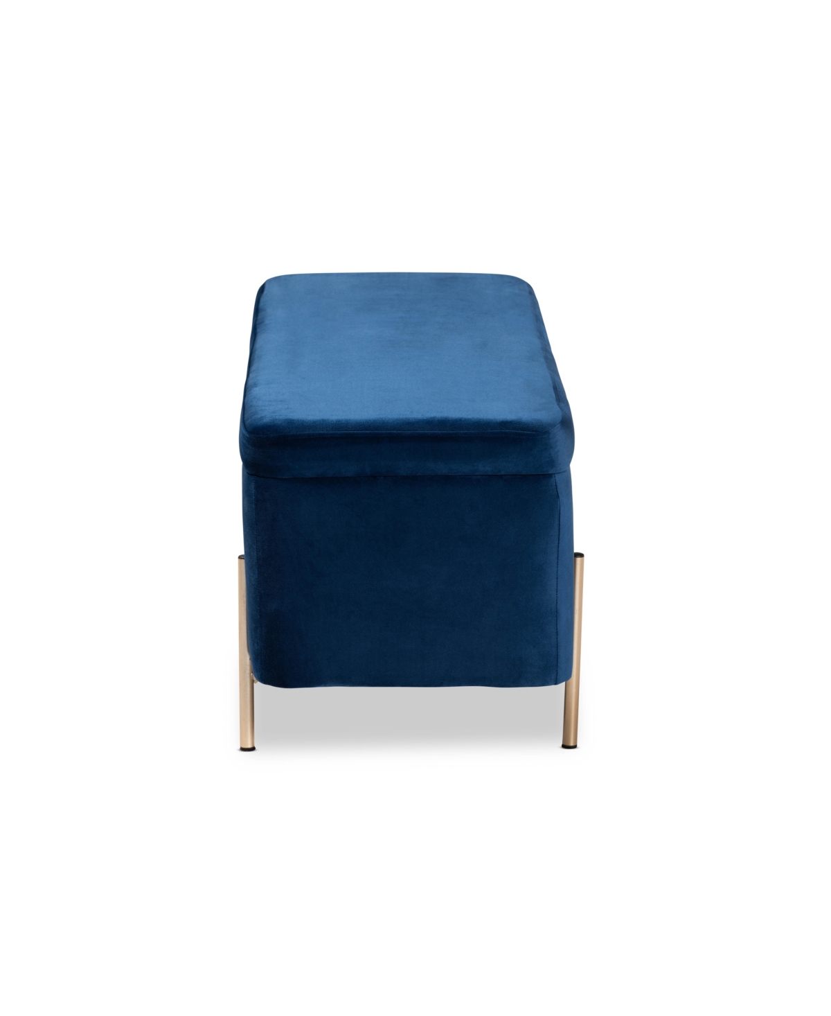 Baxton Studio Rockwell Contemporary Glam And Luxe Velvet Fabric Upholstered And Finished Metal Storage Bench In Navy Blue,gold