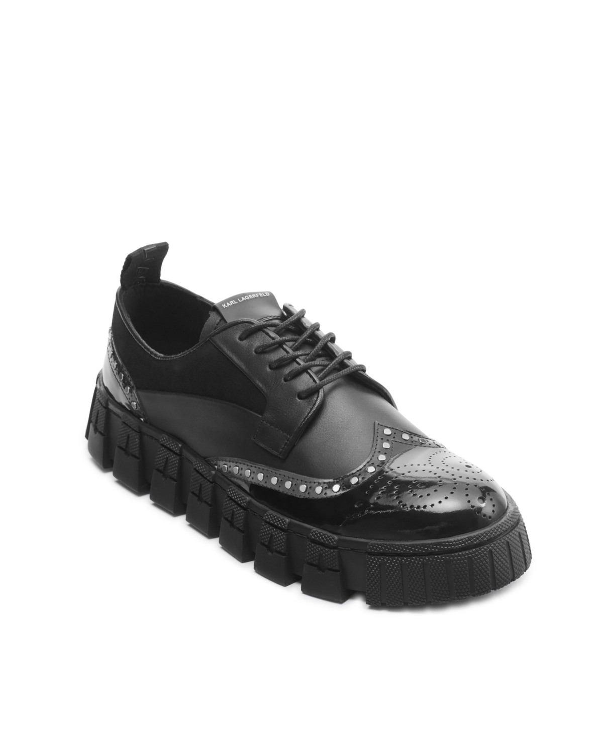 Shop Karl Lagerfeld Men's Leather Wingtip Studded Derby Shoes In Black