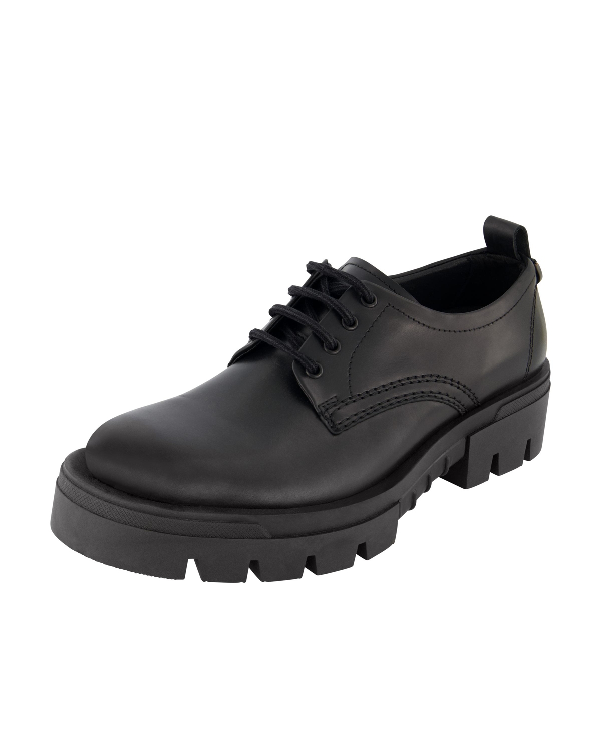 Men's White Label Leather Plain Toe Derby On Lug Sole Shoes - Black