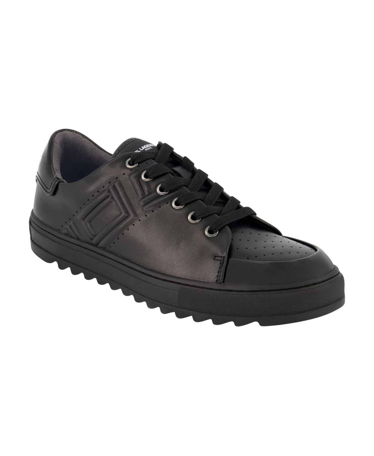 Men's Side Embossed Logo and Patent Detail Leather Sneakers - Black