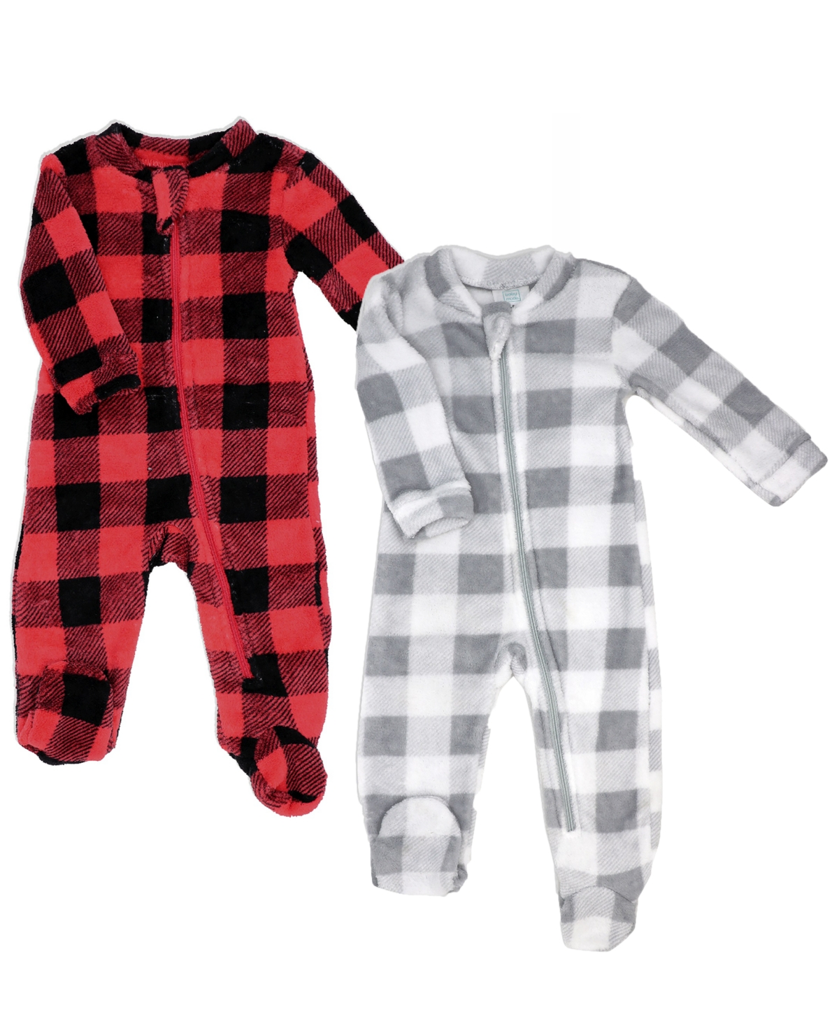 Shop Baby Mode Baby Boys Or Baby Girls Fleece Zippered Footies, Pack Of 2 In Red And Gray