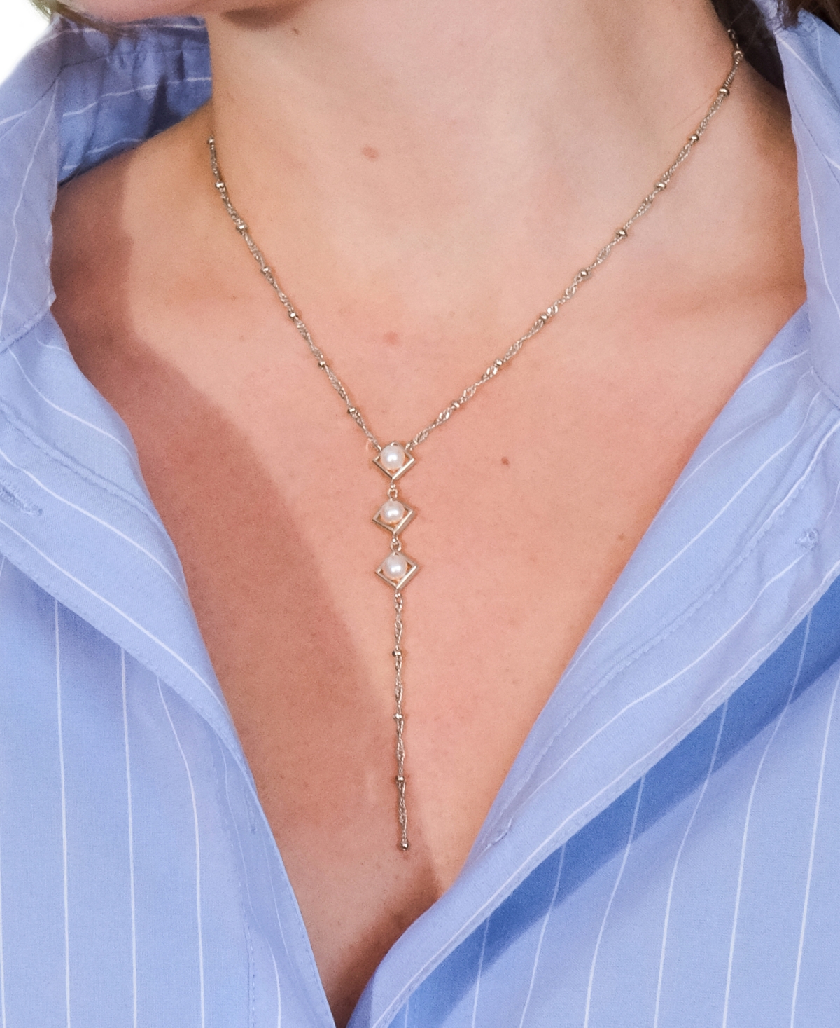 Sterling Forever Gold-Tone orTone Freshwater Pearls Reine Lariat Necklace - Silver