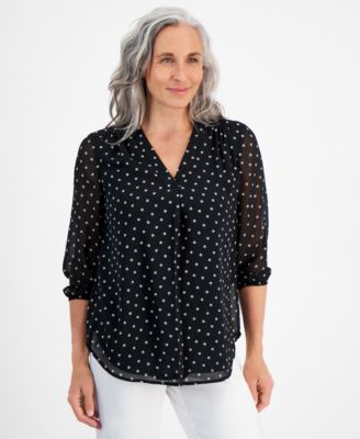 Jones New York - Petite V-Neck 3/4-Sleeves Printed Top