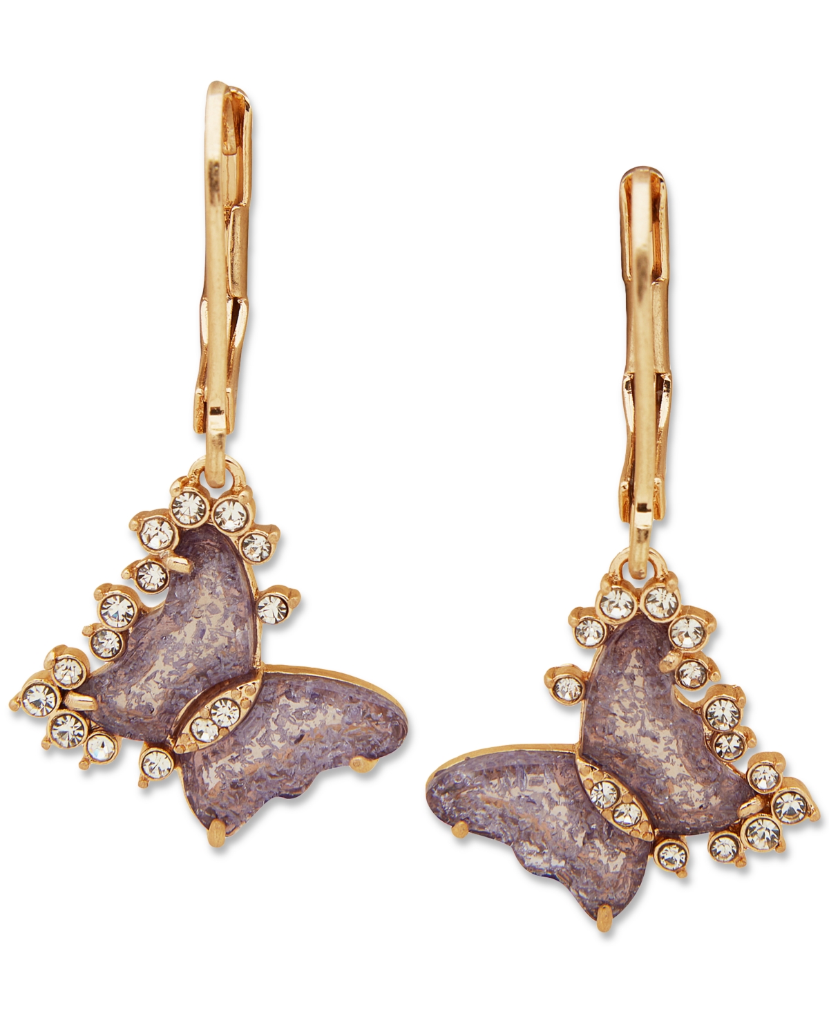 Gold-Tone Pave & Color Butterfly Drop Earrings - Lavender