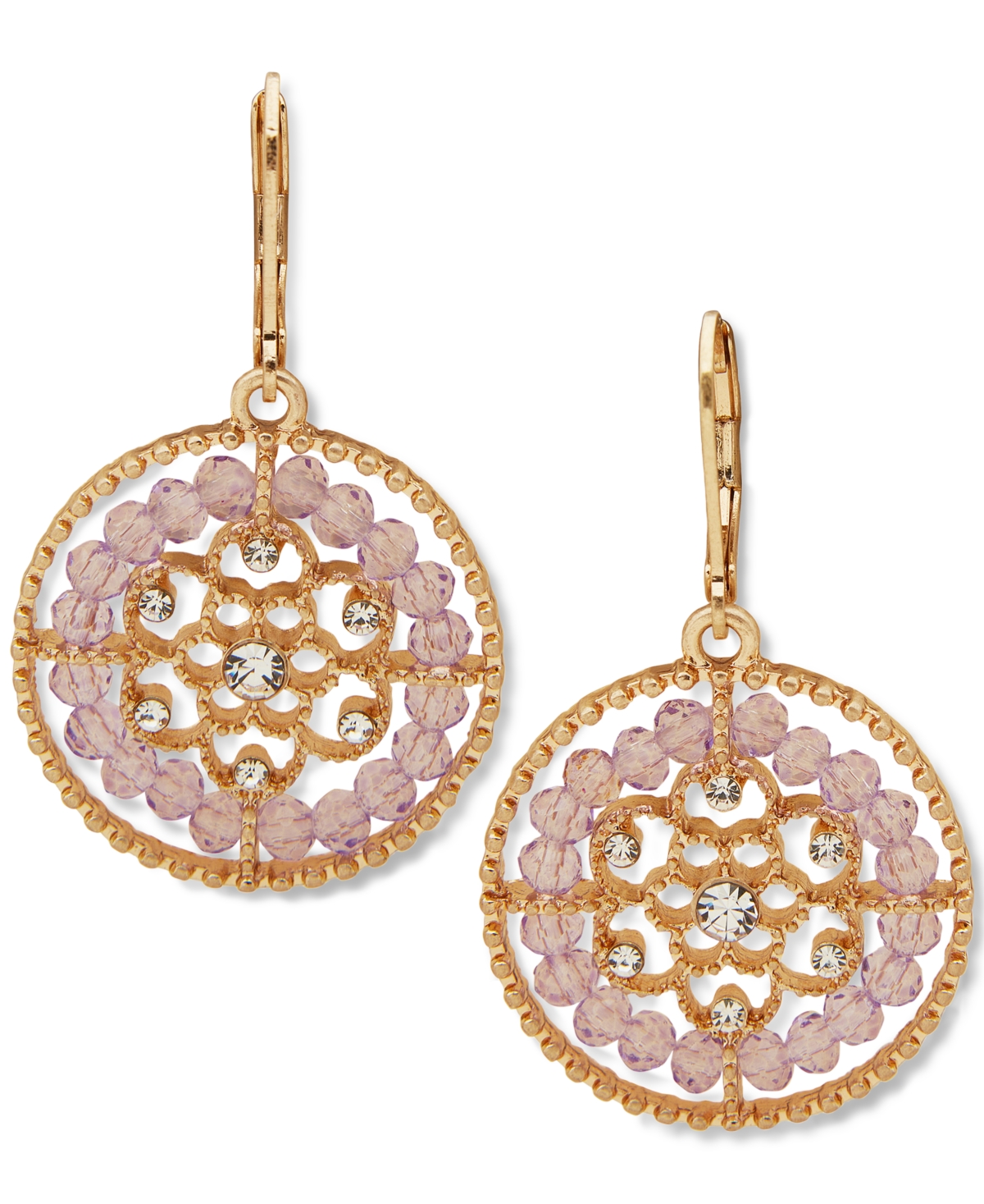 Shop Lonna & Lilly Gold-tone Pave & Bead Flower Round Drop Earrings In Lavender