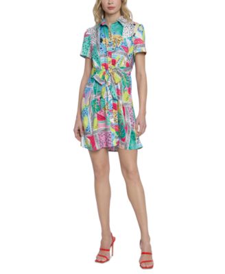 Donna Morgan - Women's Printed Tie-Waist Shirt Dress
