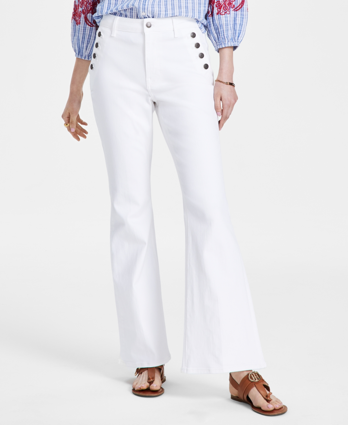 Shop Tommy Hilfiger Women's Fayette Flared-leg Sailor Jeans In White