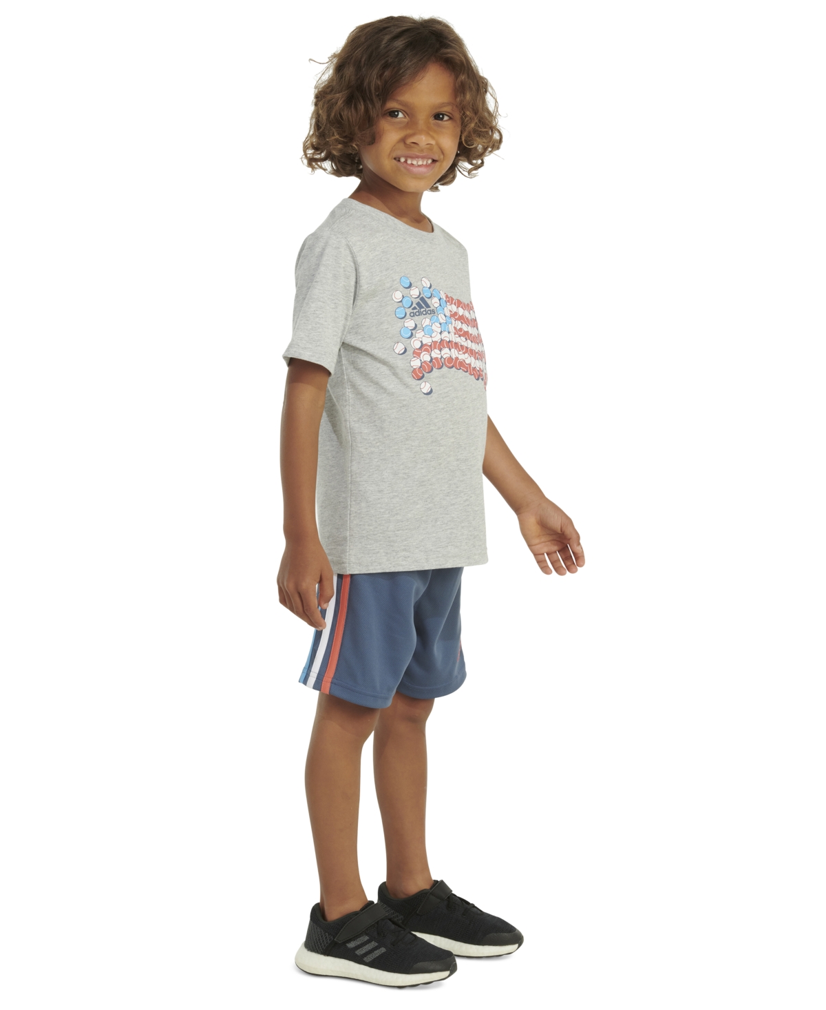 adidas Little & Toddler Boys Graphic Heather T-Shirt & 3-Stripes Shorts, 2 Piece Set