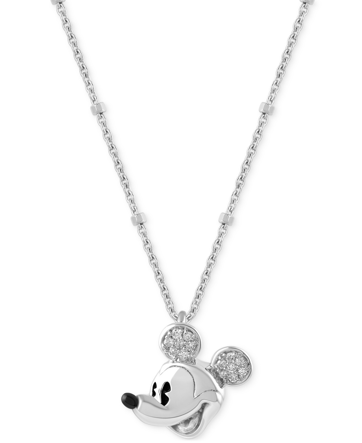 Wonder Fine Jewelry Diamond Mickey Mouse 18" Pendant Necklace (1/20 Ct. T.w.) In Sterling Silver
