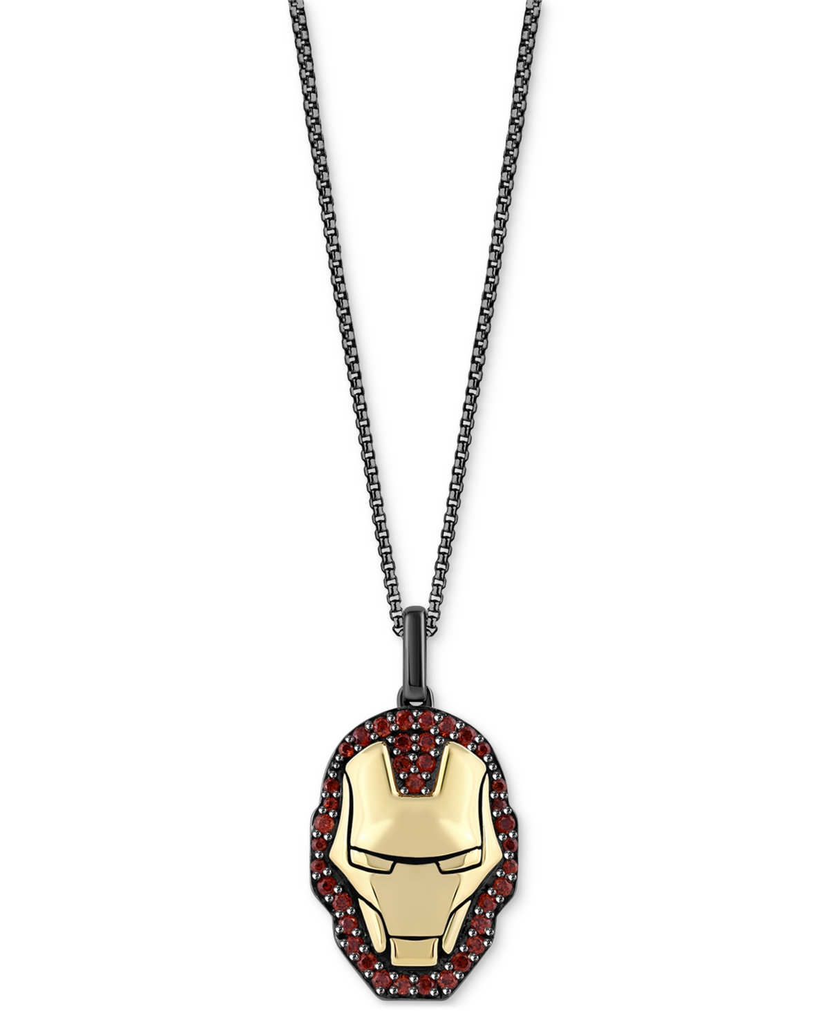 Shop Wonder Fine Jewelry Garnet Ironman Mask 18" Pendant Necklace (5/8 Ct. T.w.) In Gold-plate & Black Rhodium-plated Sterlin In Yellow Gol
