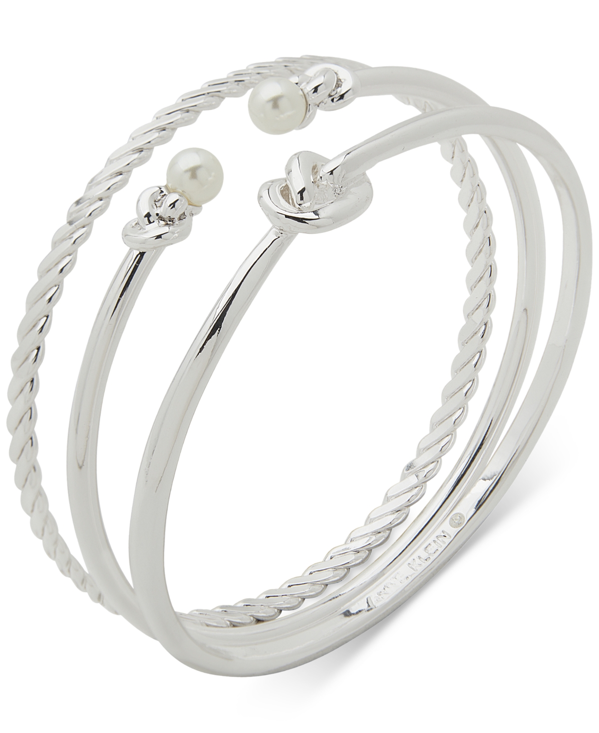 Silver-Tone 3-Pc. Set Knot & Imitation Pearl Bangle Bracelets - Pearl