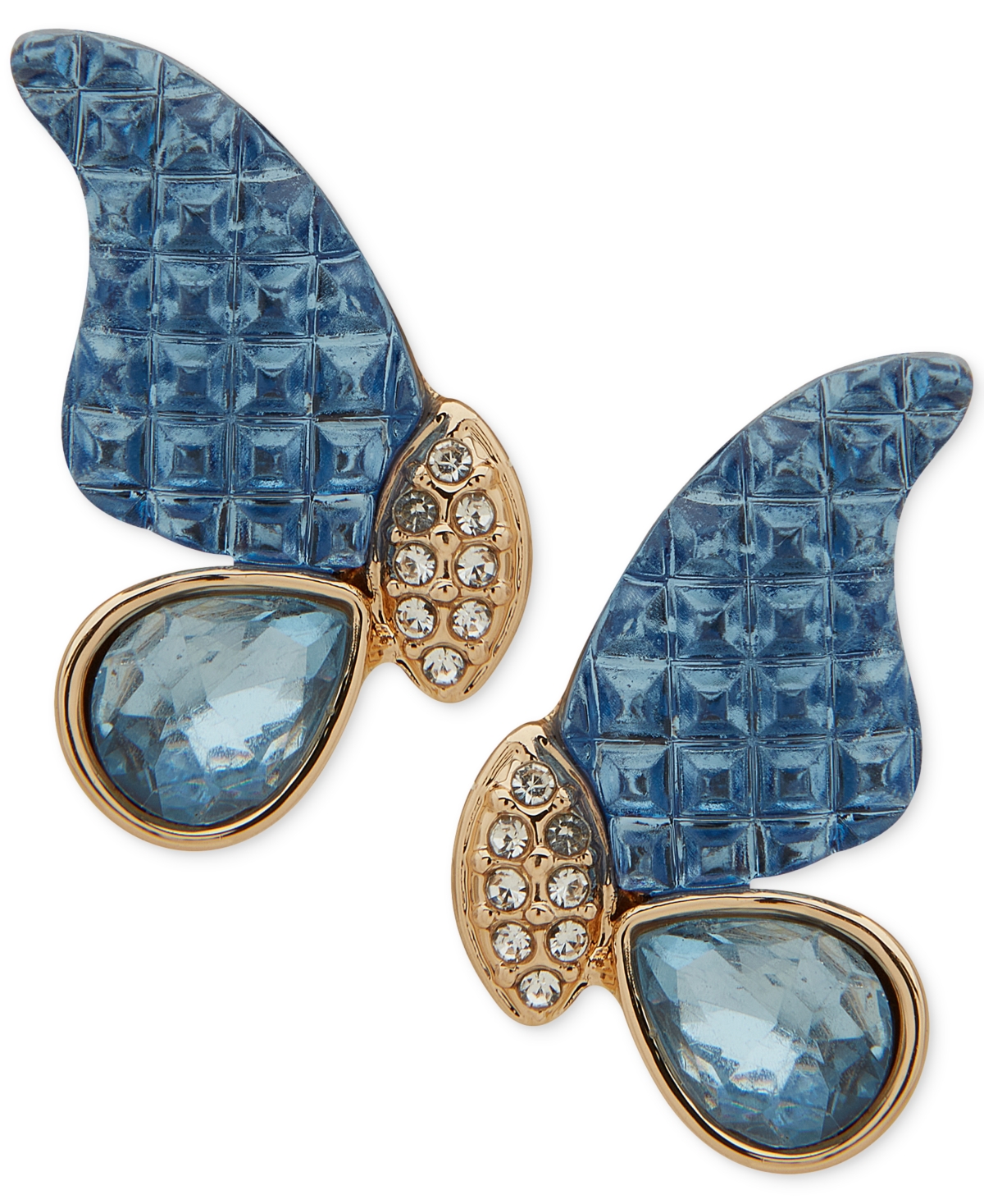 Shop Anne Klein Gold-tone Pave & Blue Crystal Butterfly Stud Earrings