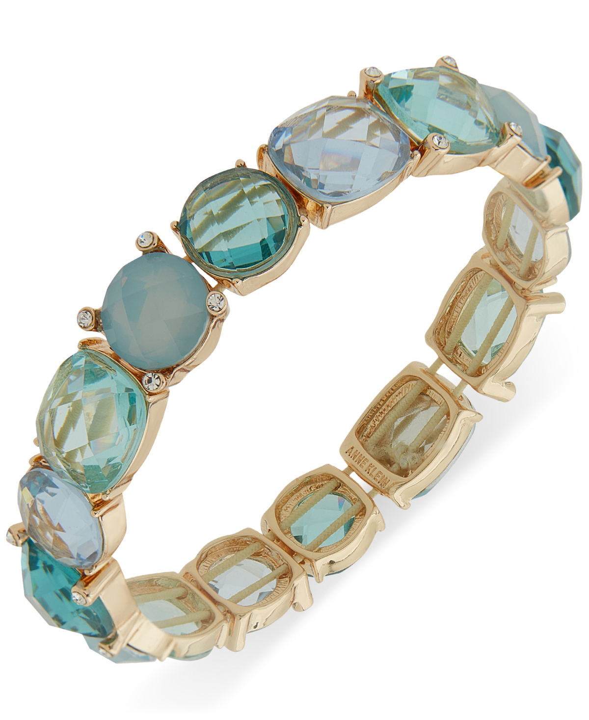 Shop Anne Klein Gold-tone Pave & Tonal Stone Stretch Bracelet In Blue