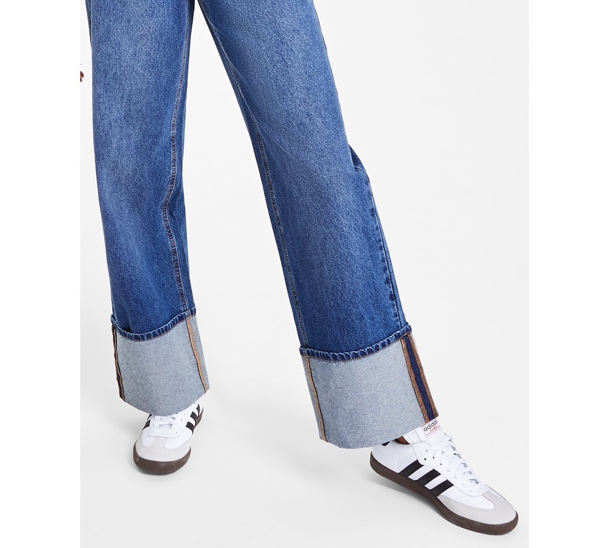 Tinseltown Juniors' Cotton High-Rise Wide-Leg Cuffed Jeans