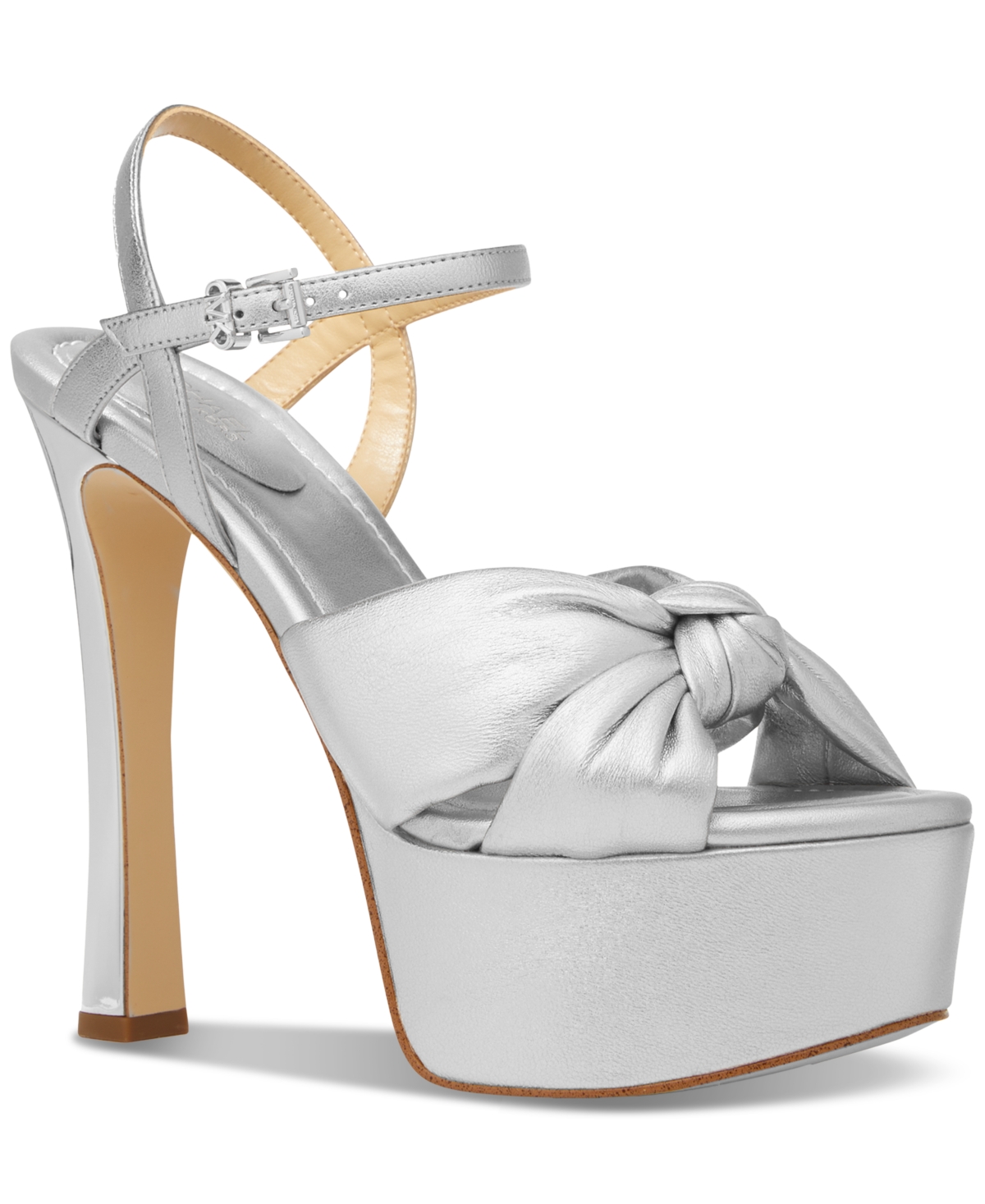 Shop Michael Kors Michael  Elena Ankle-strap Platform Dress Sandals In Silver