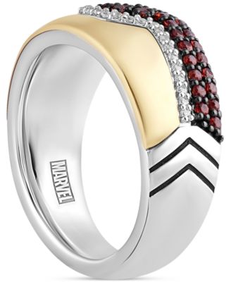 Marvel Garnet (3/4 ct. t.w.) & Diamond (1/10 ct. t.w.) Ironman Ring in Sterling Silver & Gold-Plate