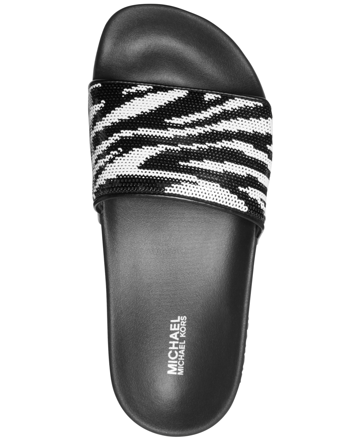 Shop Michael Kors Michael  Women's Gilmore Zebra Sequin Slide Sandals In Optic White,silver