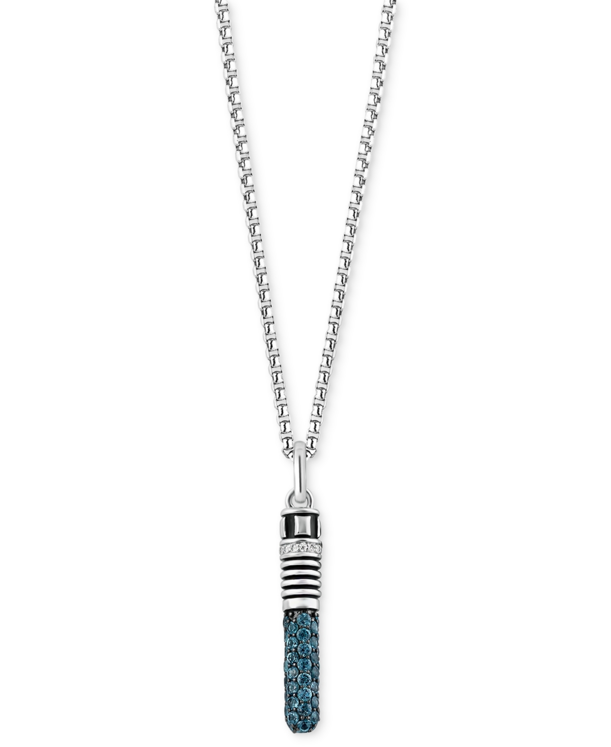 Wonder Fine Jewelry London Blue Topaz (1 Ct. T.w.) & Diamond (1/20 Ct. T.w.) Obi-wan Kenobi Lightsaber 18" Pendant Neckl In Sterling Silver