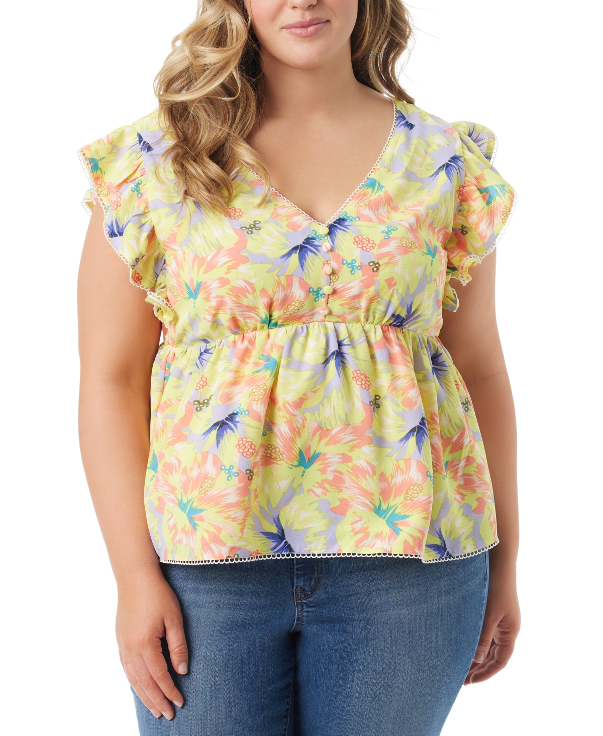 Shop Jessica Simpson Trendy Plus Size Inge Flutter Tie-back Top In Almost Apricot