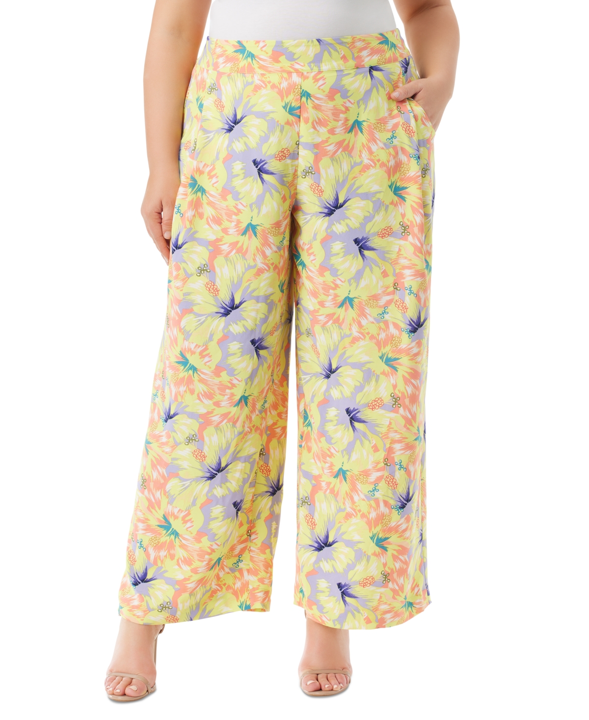 Trendy Plus Size Printed Winnie Wide-Leg Pants - Almost Apricot