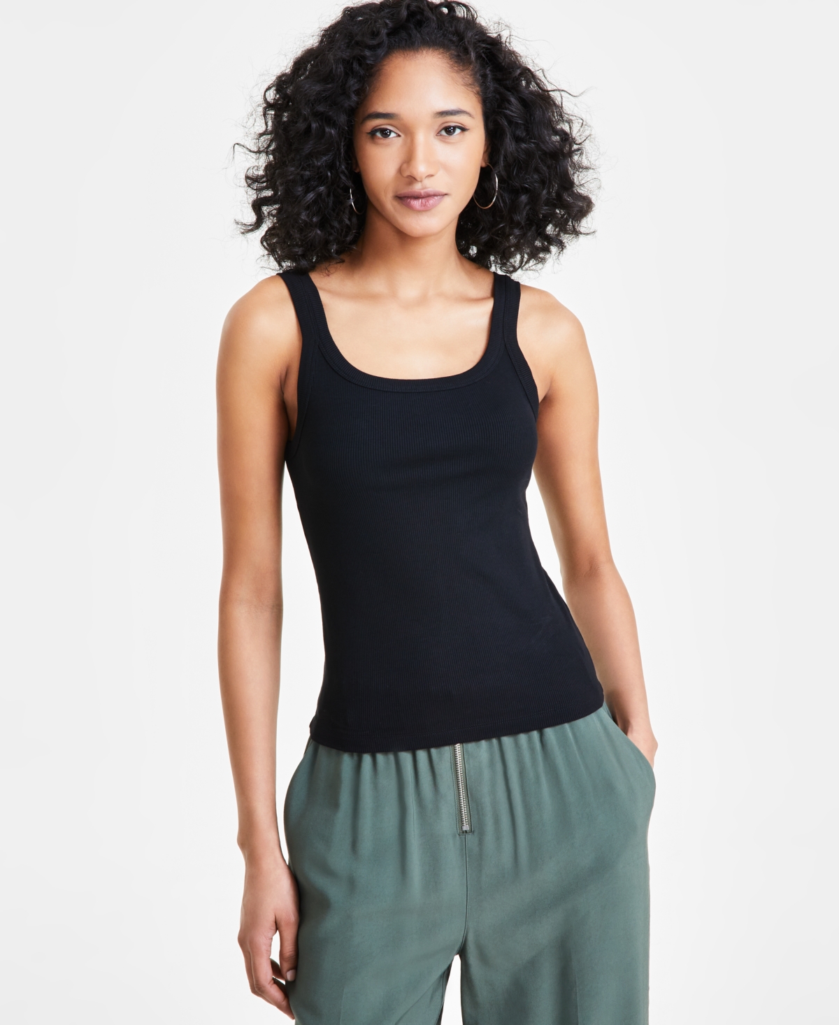 Women's Sleeveless Ribbed Tank Top, Created for Macy's - Bright Whi