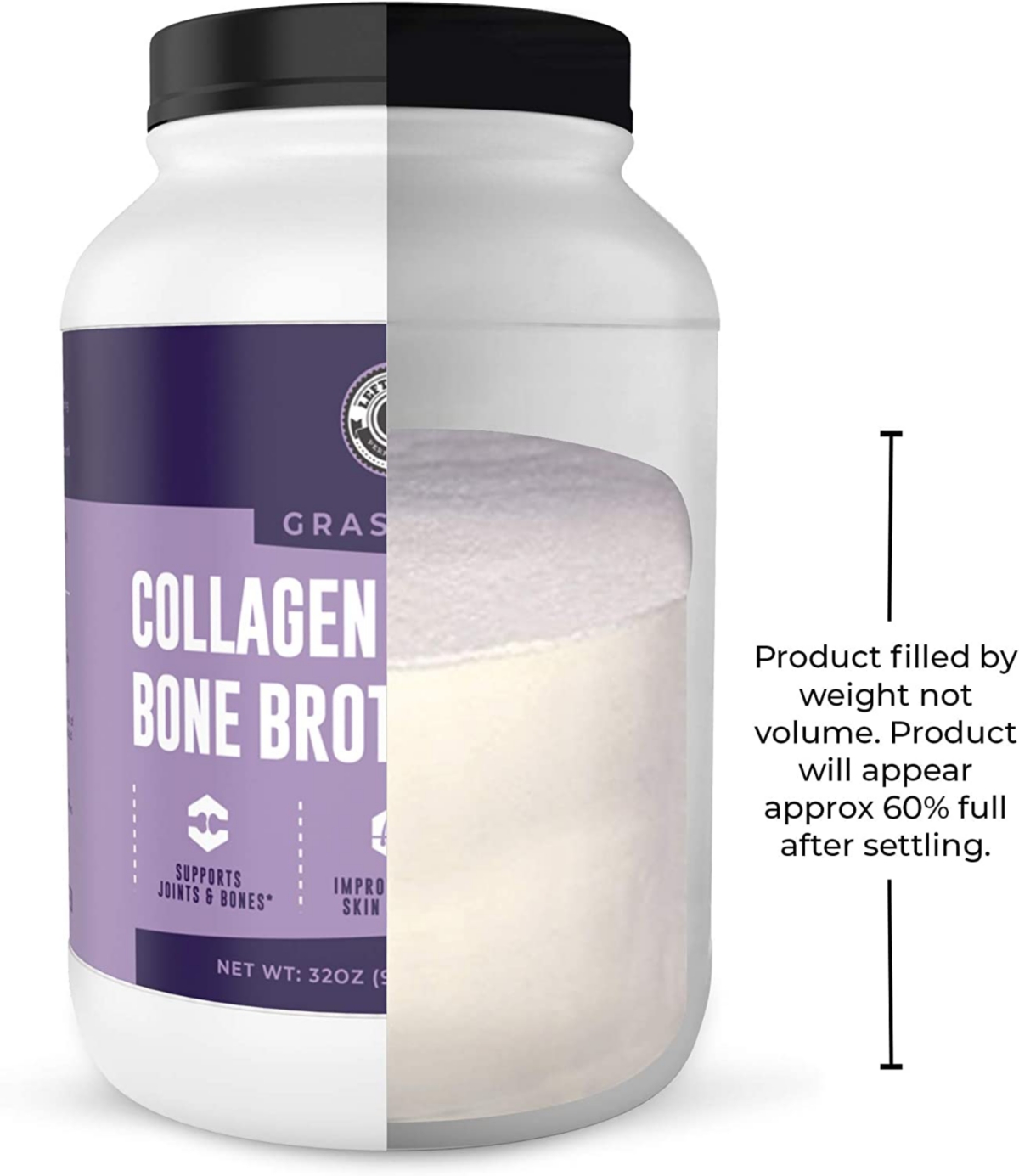 Left Coast Performance Collagen Bone Broth Powder 2lb, Bone Broth with Grass Fed Collagen Peptides
