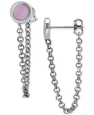 Abalone Chain Front and Back Drop Earrings in Sterling Silver (Also in Pink Shell)