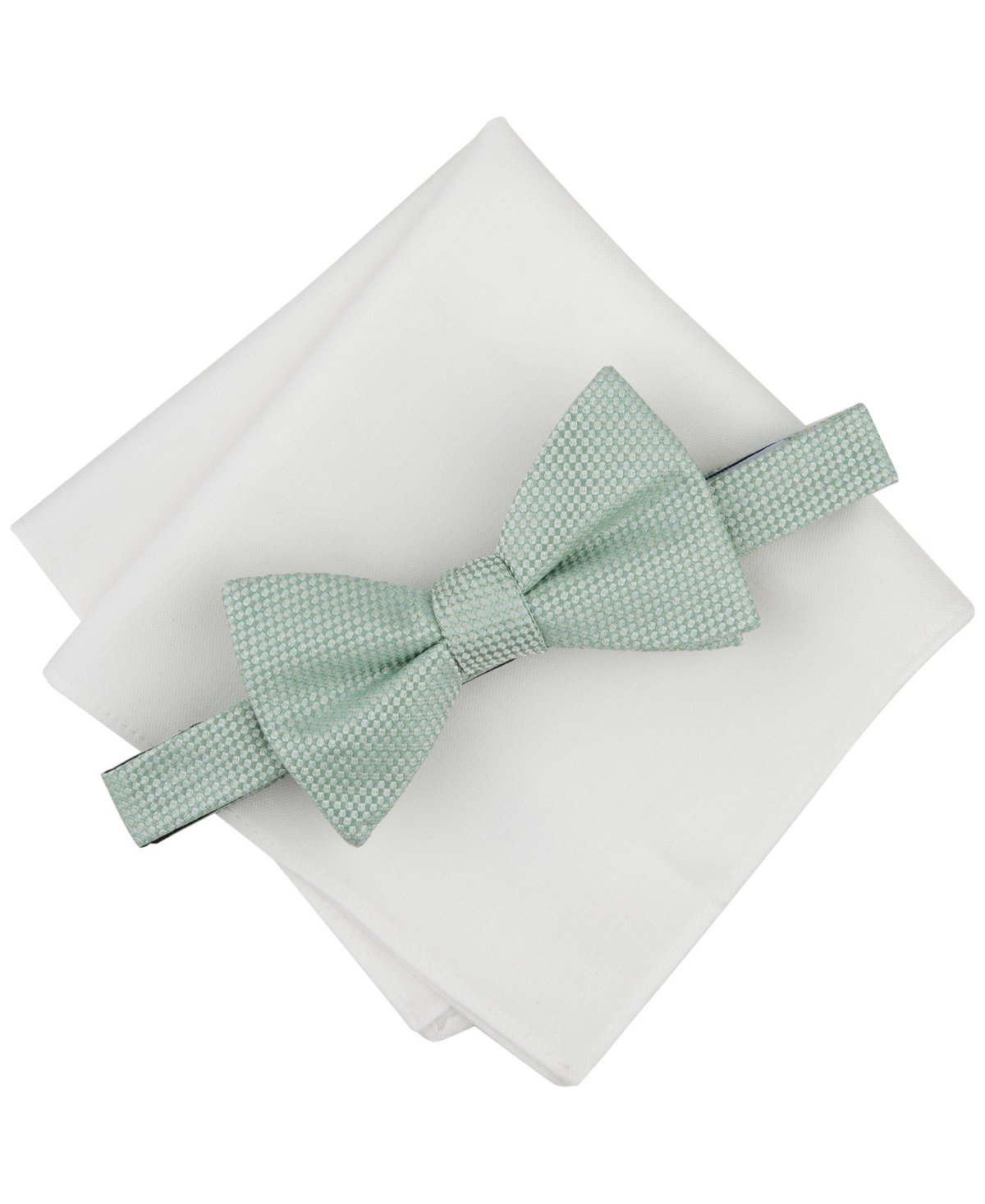 Men's Lombard Textured Bow Tie & Solid Pocket Square Set, Created for Macy's - Green