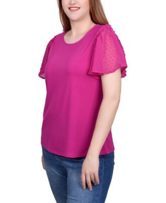 Petite Clip Dot Flutter Sleeve Top