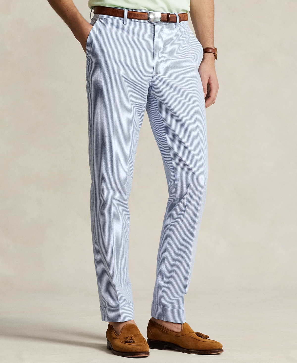 Men's Seersucker Pants - Bright Blue/white