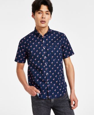 Public Art - Men's Cotton Flamingo Party Printed Button Shirt