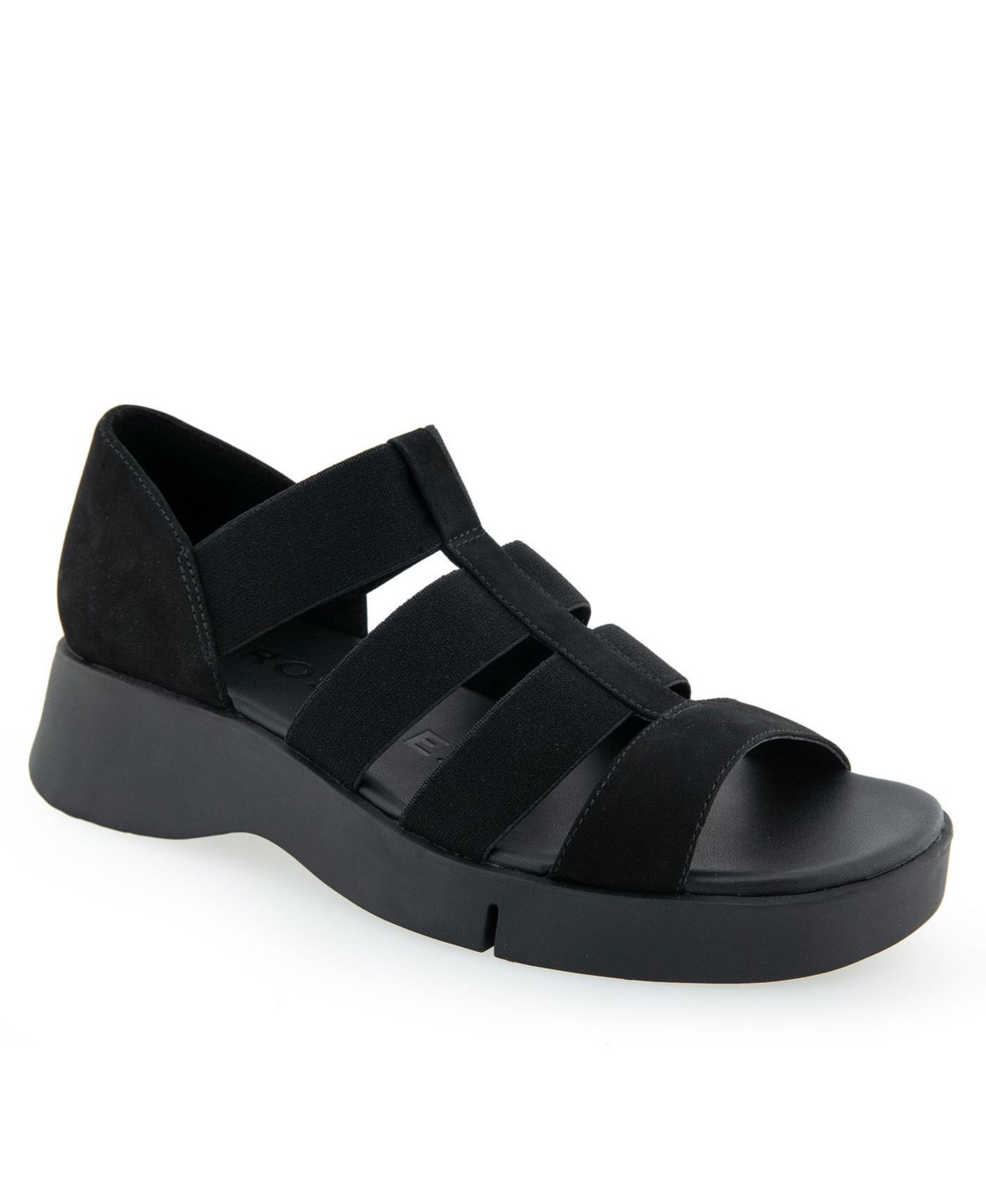 Shop Aerosoles Women's Fulton Low Heel Sandals In Black Nubuck