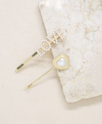 Imitation Pearl and Gold-Tone Love Heart Hair Pin Set
