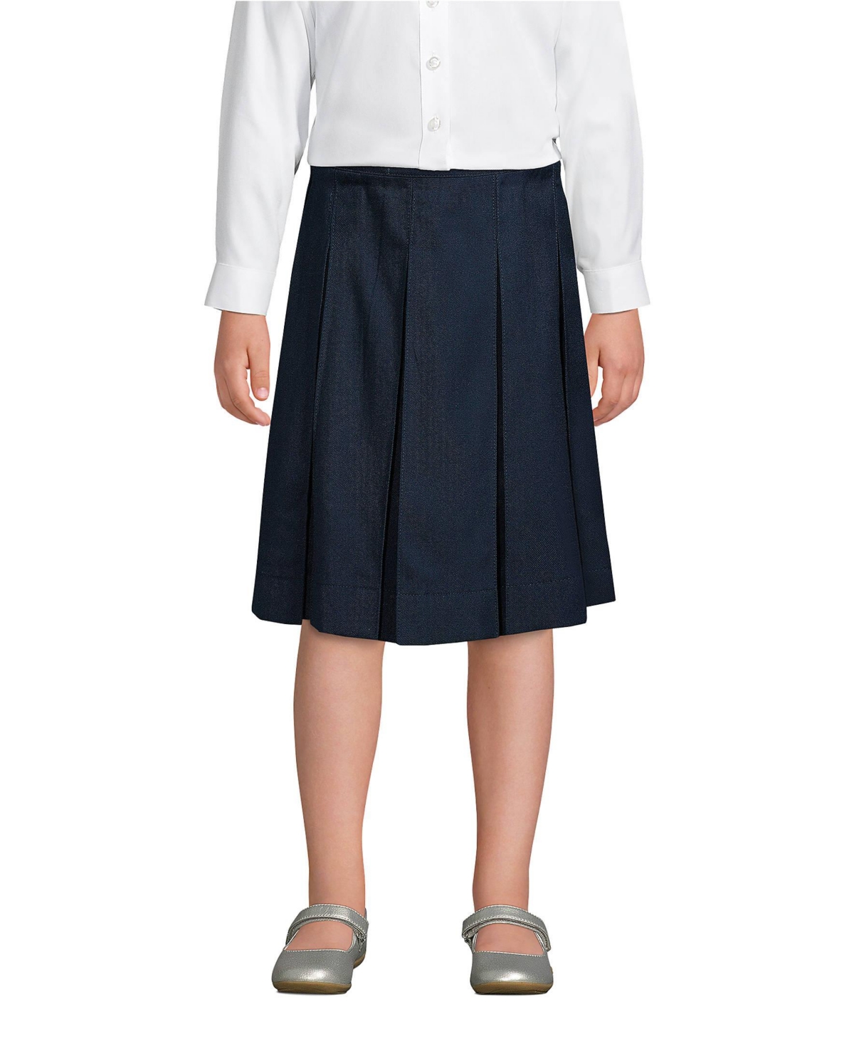 Lands' End Big Girls Box Pleat Skirt Below the Knee