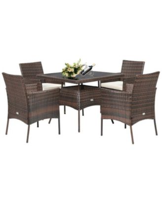 Outdoor 5 Pieces Dining Table Set with 1 Table and 4 Single Sofas