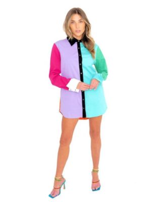 Dai Moda Women's David Multi Colorblock Shirt Dress - Macy's