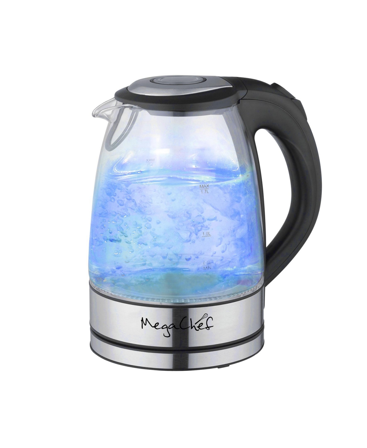 Megachef 1.7l Glass And Stainless Steel Electric Tea Kettle In Clear