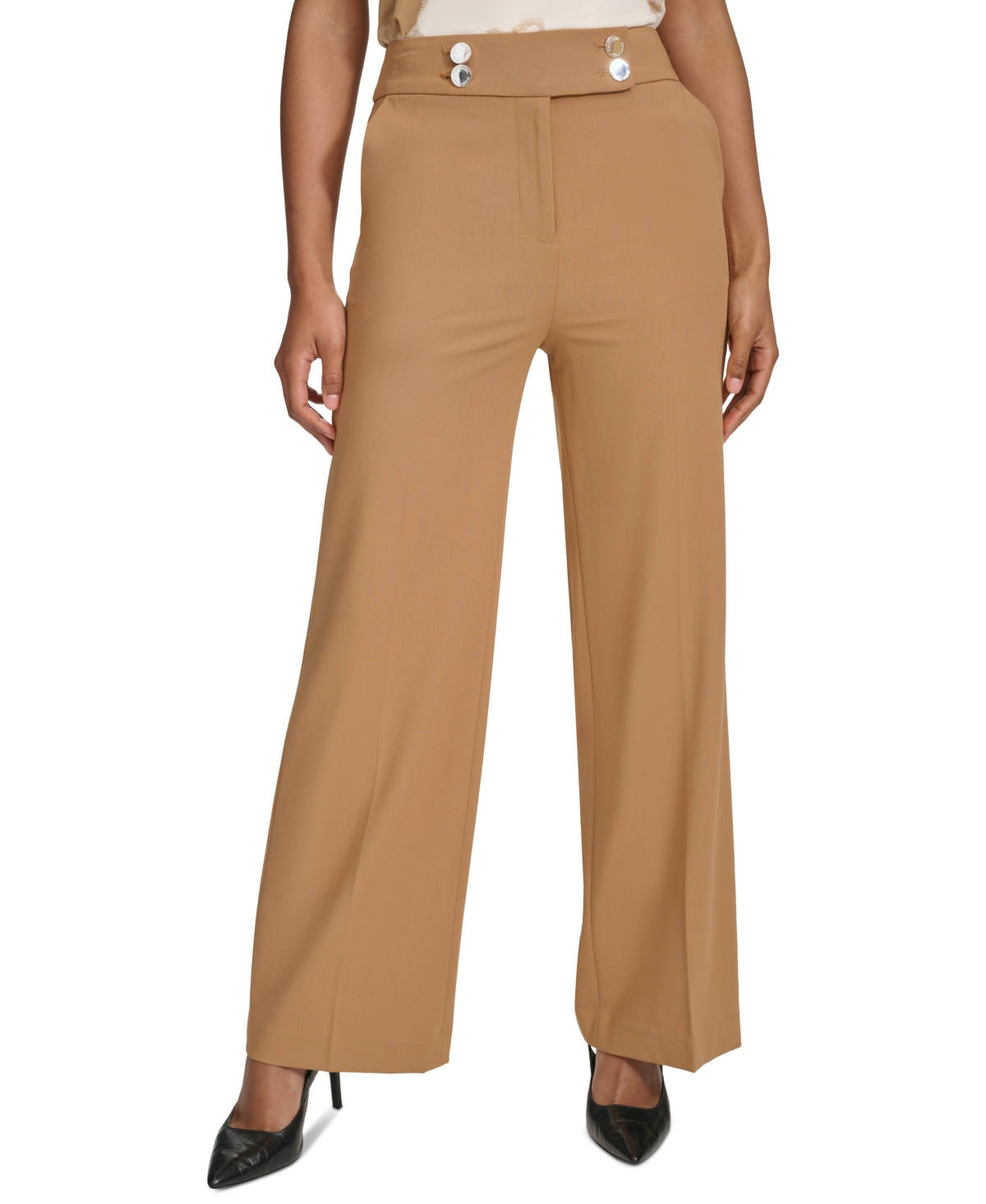Calvin Klein Petite Solid Lux High-rise Wide-leg Pants In Luggage