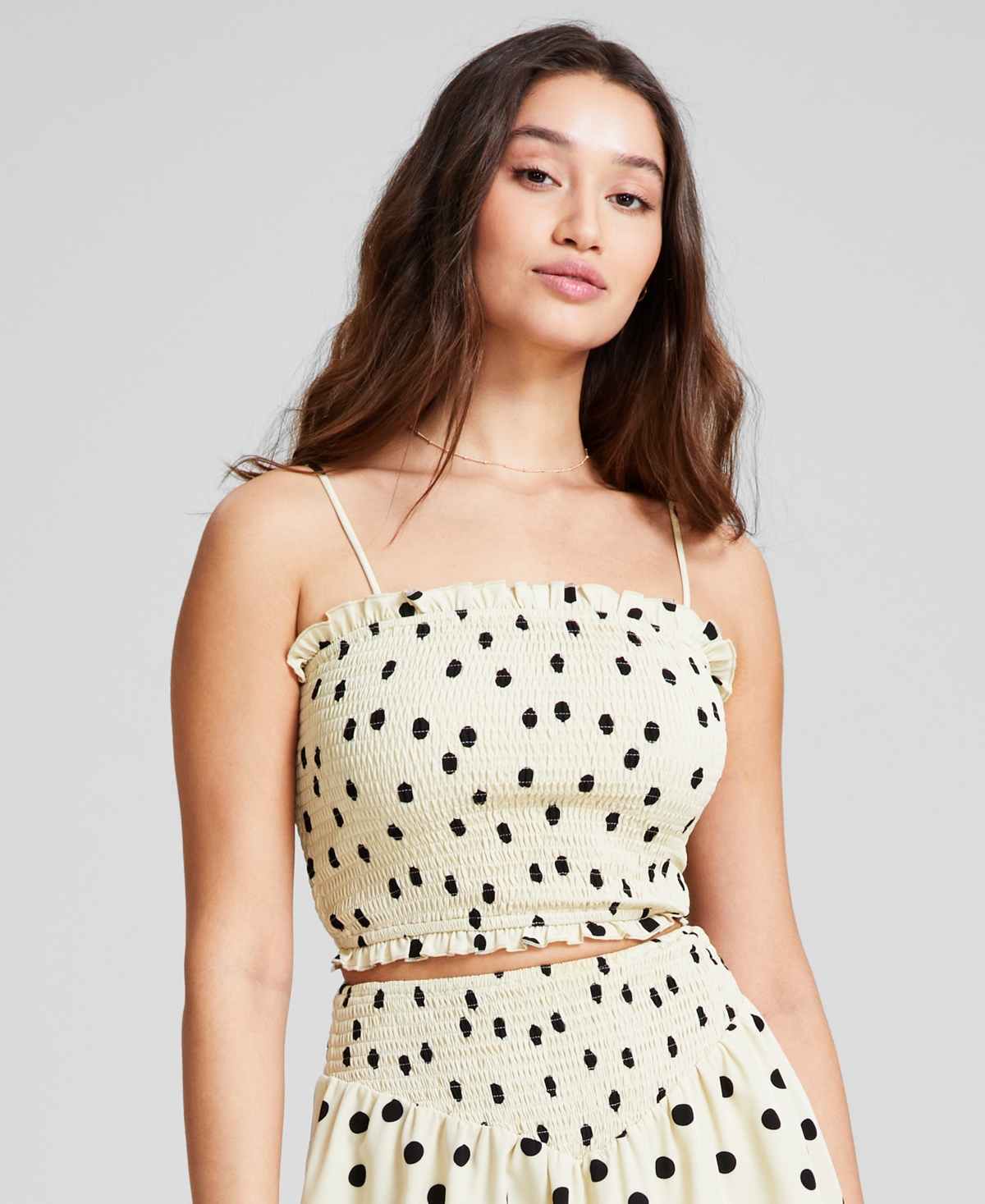 And Now This Women's Smocked Sleeveless Tank Top, Created For Macy's In Black Dot