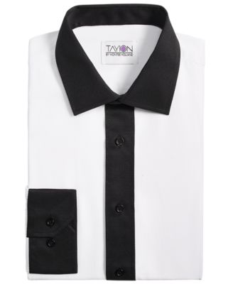 Men's Slim-Fit Black Trim Solid Dress Shirt