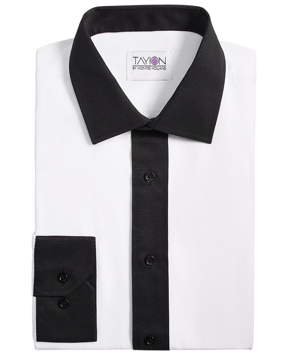 Tayion Collection Men's Slim-Fit Black Trim Solid Dress Shirt - White And Black