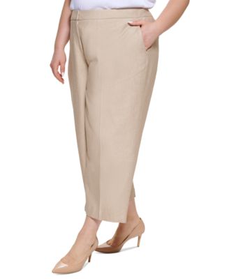 Plus Size 100% Linen Cropped Wide-Leg Pants