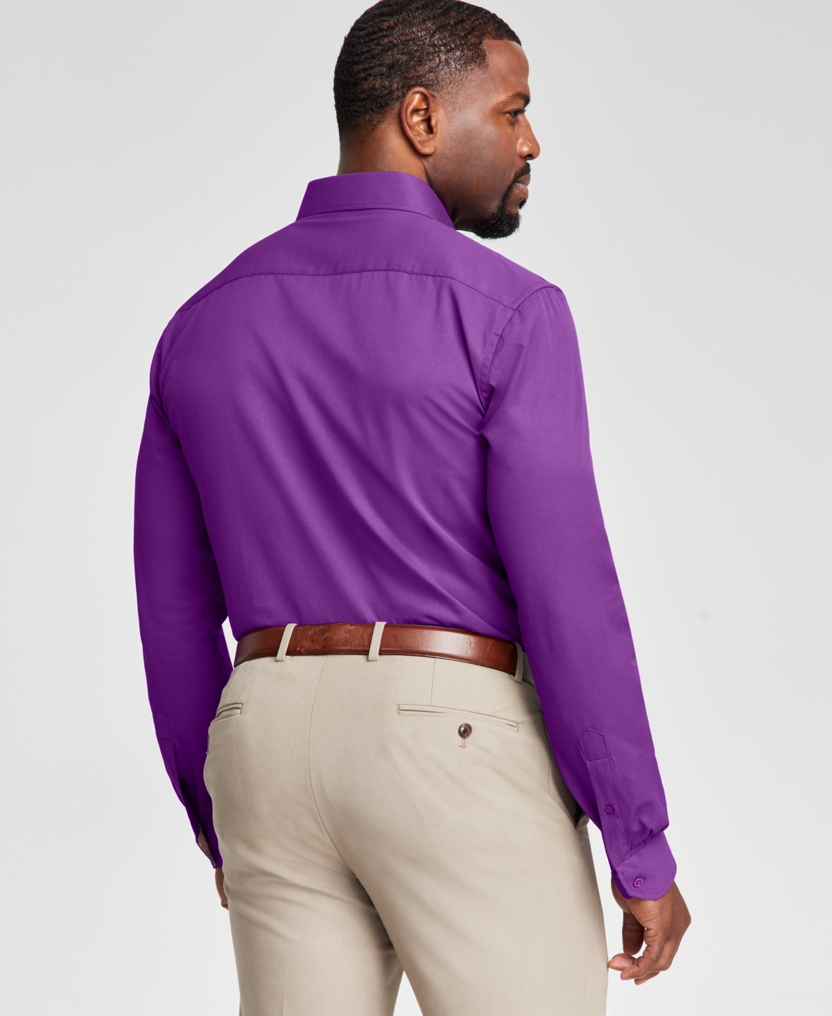 Tayion Collection Men's Slim-Fit Gold Trim Solid Dress Shirt - Purple And Gold