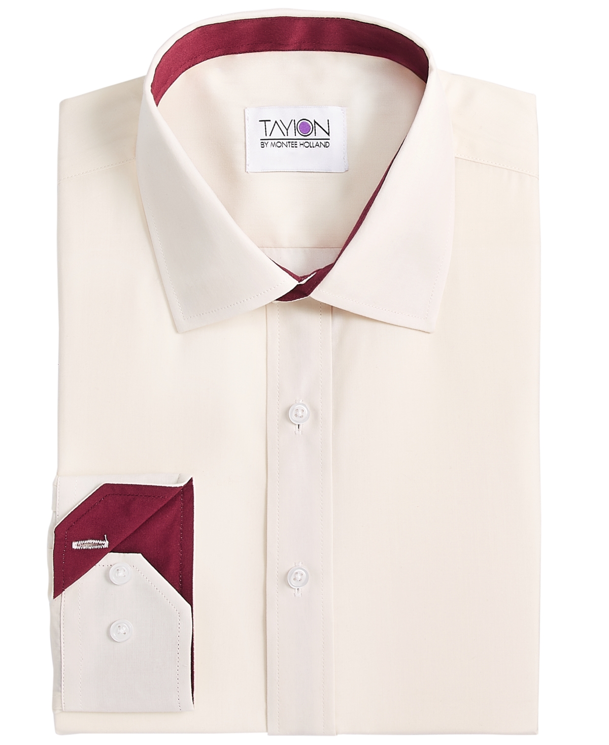 Tayion Collection Men's Slim-Fit Creme Dress Shirt -cr