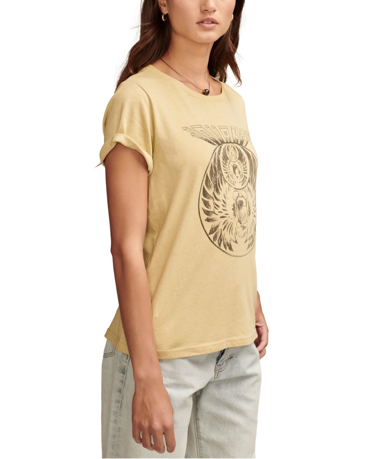 Shop Lucky Brand Women's Journey Beetle Classic Crewneck T-shirt In Rich Gold