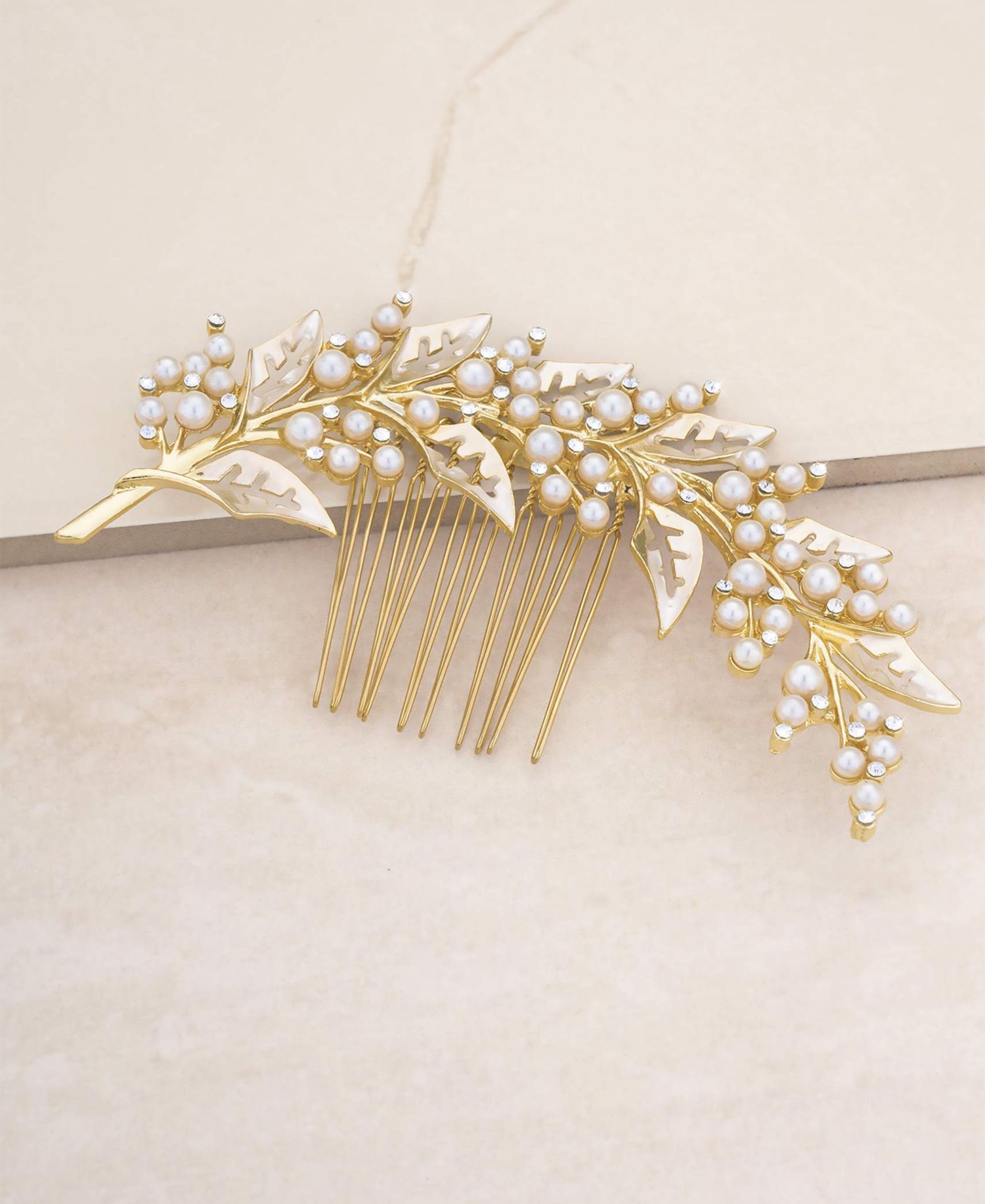 Ethereal Imitation Pearl Leaf Hair Comb