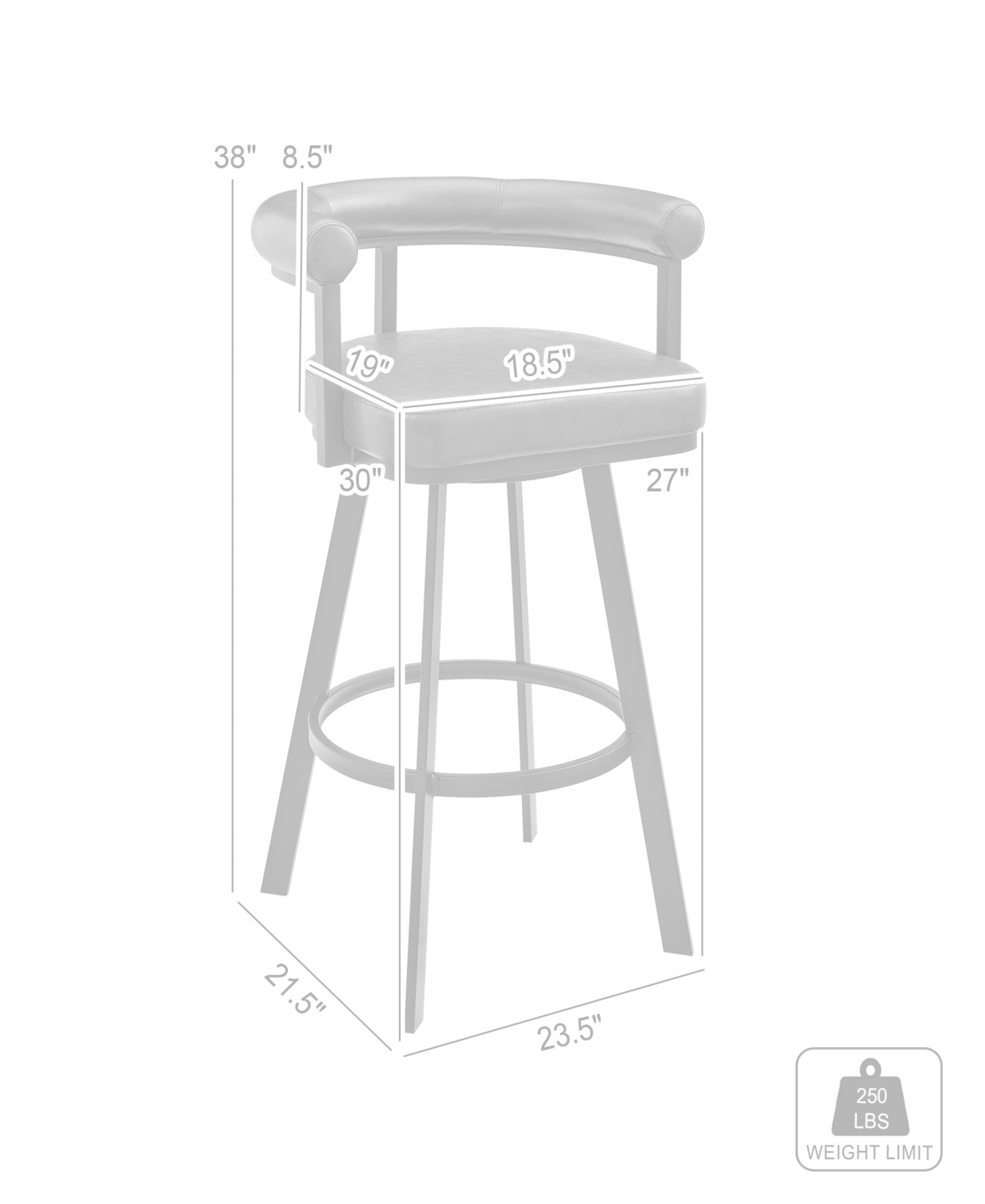 Armen Living Magnolia 30" Swivel Bar Stool In Brushed Stainless Steel With Faux Leather In White,brushed Stainless Steel