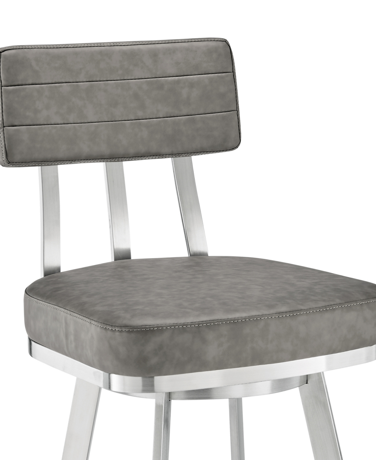 Armen Living Benjamin Swivel Bar Stool in Brushed Stainless Steel with Faux Leather - Brushed Stainless Steel